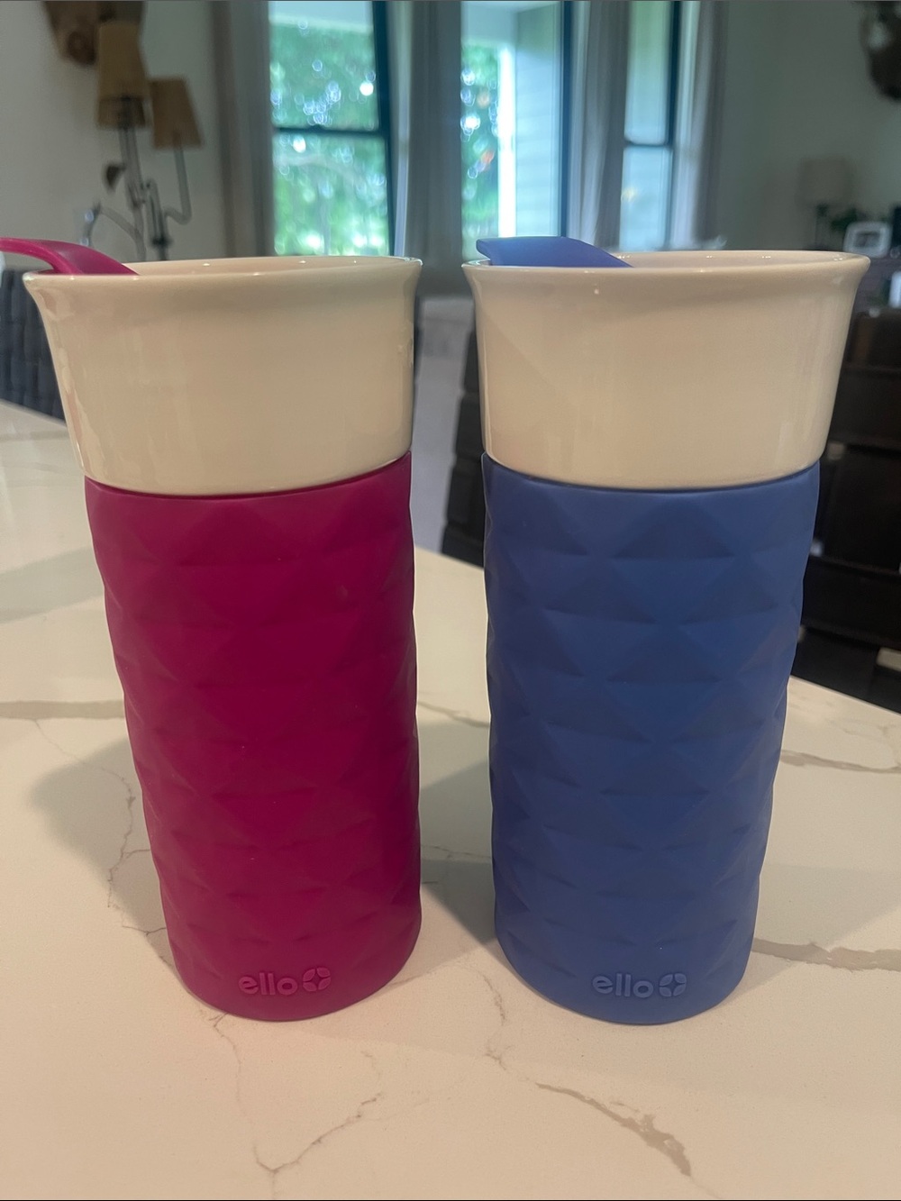 Ello Ceramic Travel Mug with Silicone Sleeve - Blue & Pink